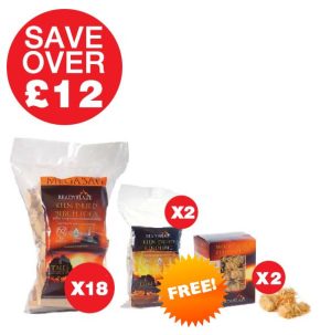 18 PACK OF 14KG MEGABAG BIRCH KILN DRIED LOGS, 2 FREE KINDLING & 2 FREE WOOD WOOL